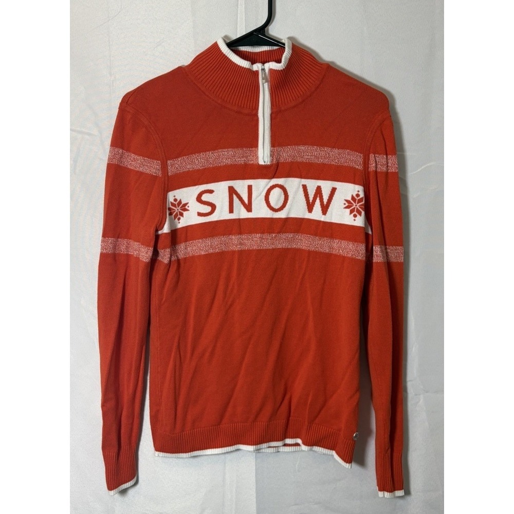 NILS Orange & White "SNOW" 1/4 Zip Knit Sweater Women's size Medium